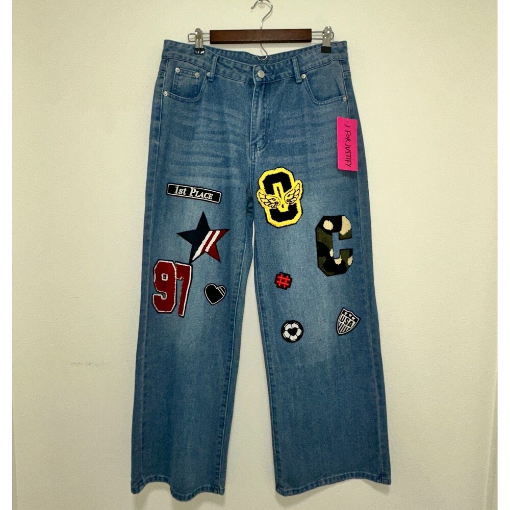 J For Justify Jeans 13 Blue Flare & Wide Leg USA Stars 97 1st‎ Place Patches NWT